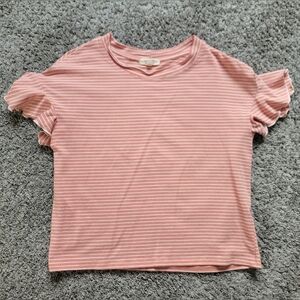 Heart Hips Blush Striped Ruffle Short Sleeve Top Size Large *NWOT*